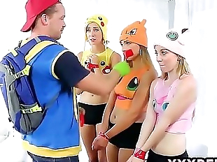 Pokemon Go XXX parody with three awesome teen..